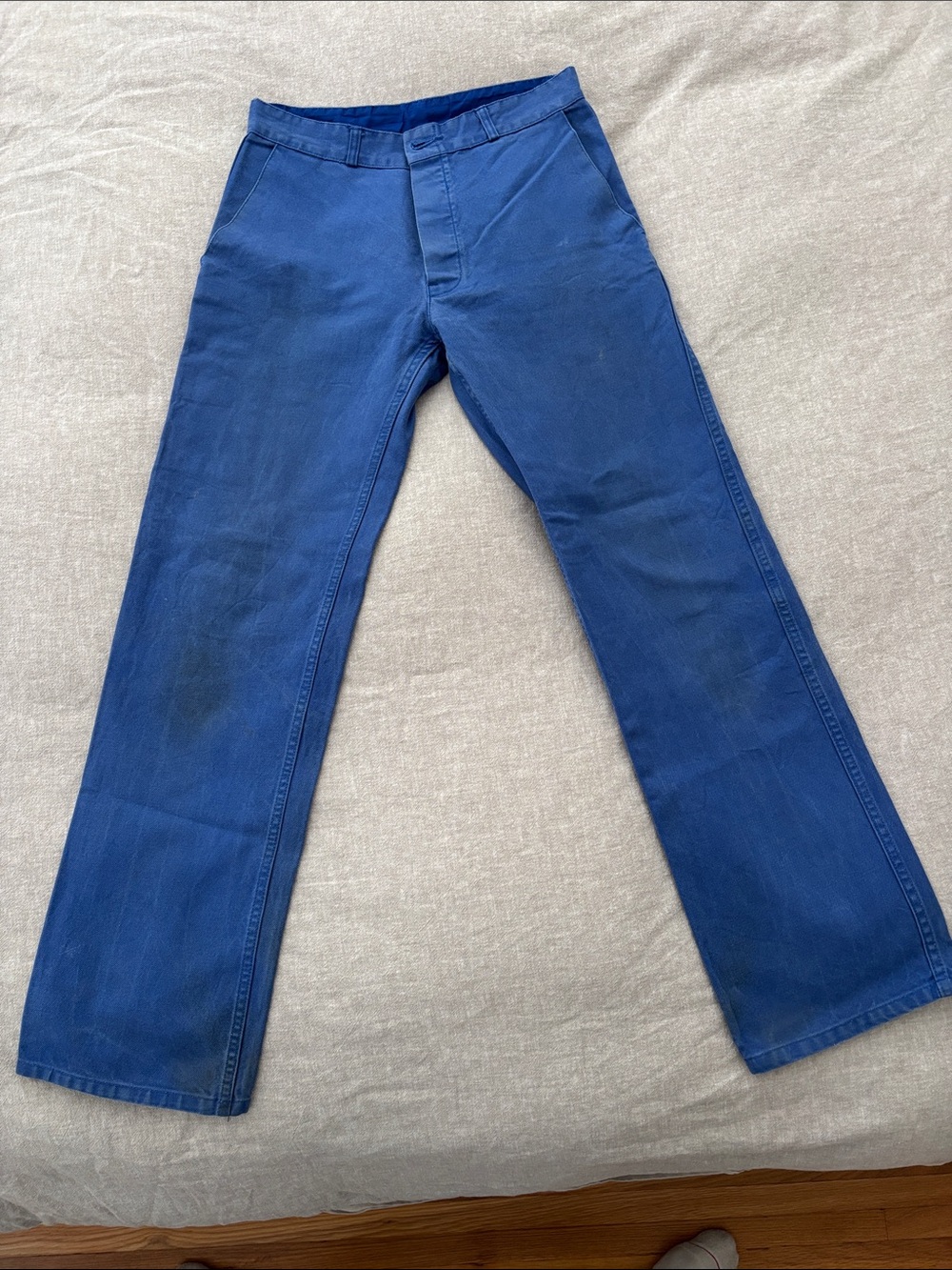 Unisex Blue Straight-Leg Vintage Pants